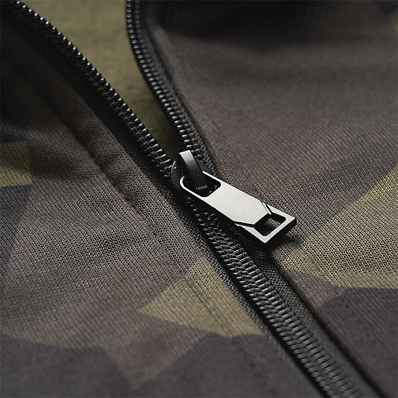 Herren Kapuzensweatshirt Vollreißverschluss-Kapuzensweatshirt Armeegrün Blau Khaki Mit Kapuze Einfach Tarnung Tasche Sport & Outdoor Lässig Täglich Streetwear Cool Sportbekleidung Frühling & Herbst 2026 - $28.99 –P5
