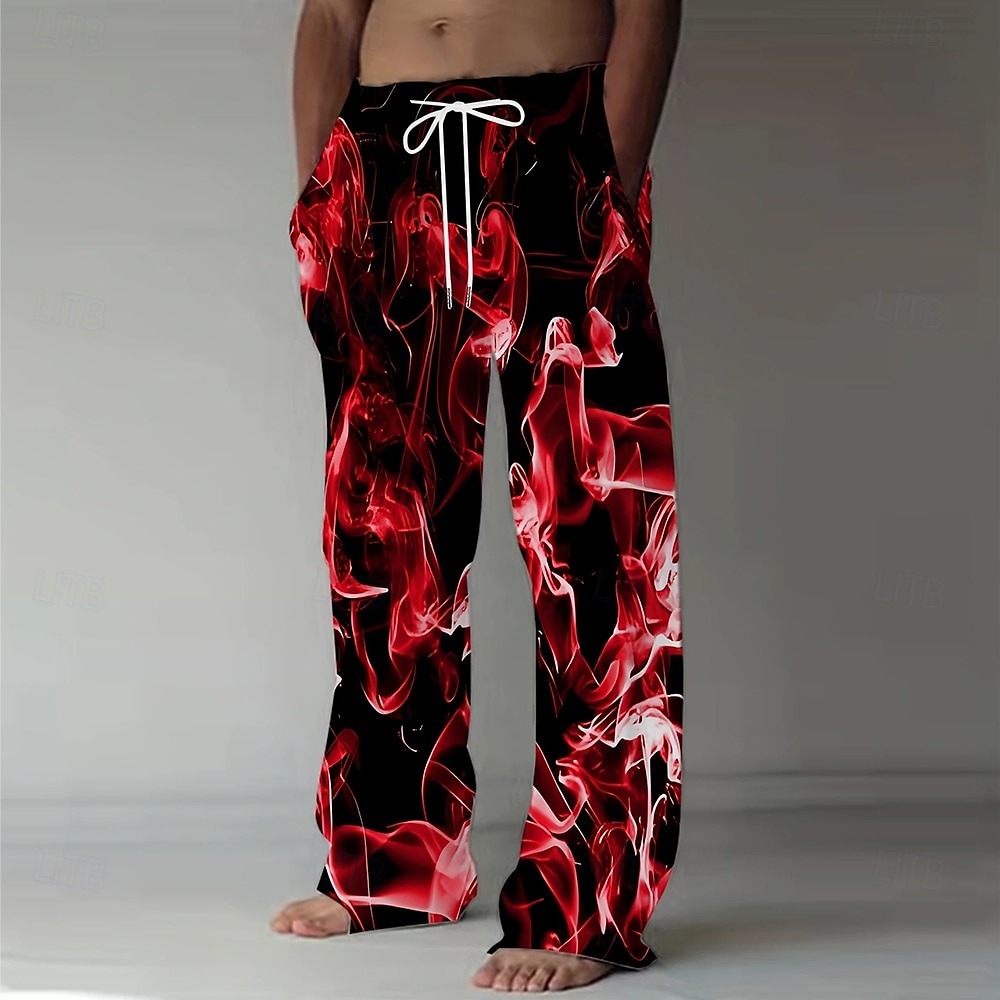 Męskie Kolorowy Jasnopopielaty Spodnie Spodnie codzienne Luźne spodnie Średni Talia Moda na co dzień Streetwear Święto Elastyczny pas ściągany sznurkiem Spodnie lniane z kieszeniami Lato Wiosna Druk 2026 - $27.99 –P5