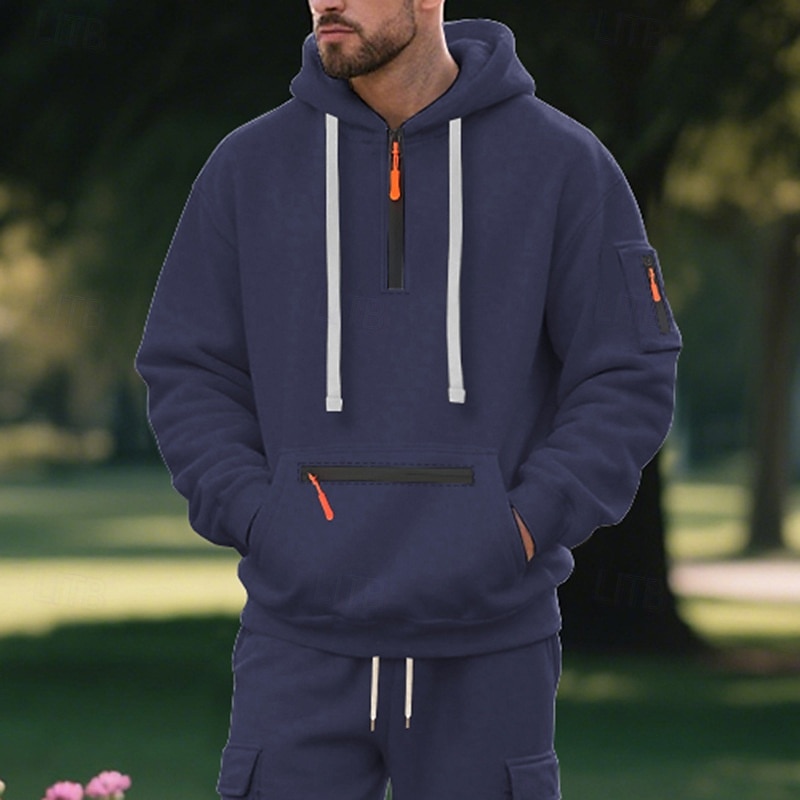 Hombre Sudadera Sudadera con capucha y cremallera de un cuarto Sudadera con capucha de lana Negro Blanco Azul Marino Caqui Gris Claro Con Capucha Plano Bolsillo Cremallera de un cuarto Deporte Diario 2025 - $23.99 –P9