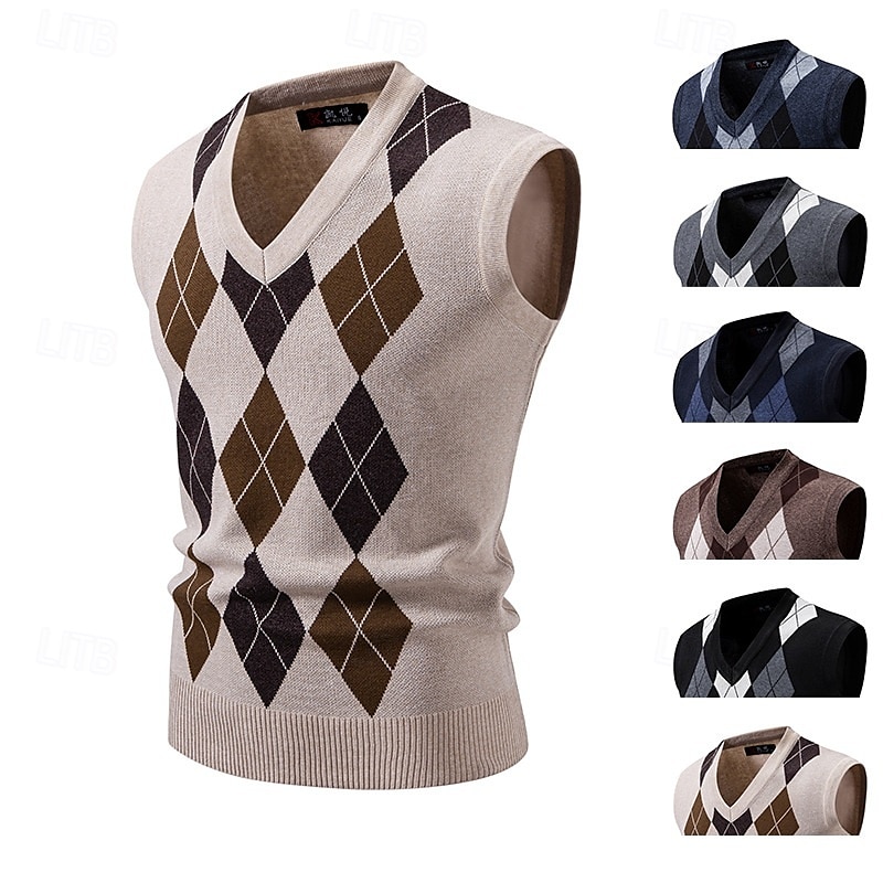 Miesten Neulos Neulepusero Joustin Neuloa Tavalliset topit Kudottu Tiukka Argyle V kaula-aukko Neuleet Vintage Kausaliteetti Arki-asut Vaatetus Syksy Musta Laivaston sininen M L XL 2025 - $25.99 –P1