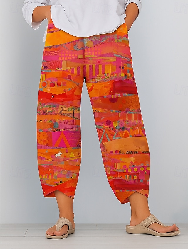 Per donna Pantaloni Eleganti Pantaloni Corti Vacanza Vintage Stile Etnico Lunghezza intera Vita Alta Grafico Astratto Geometrico Fascia Elastica Comodo Traspirabilità Morbido Inelastico Formale del 2025 a $20.99 –P2