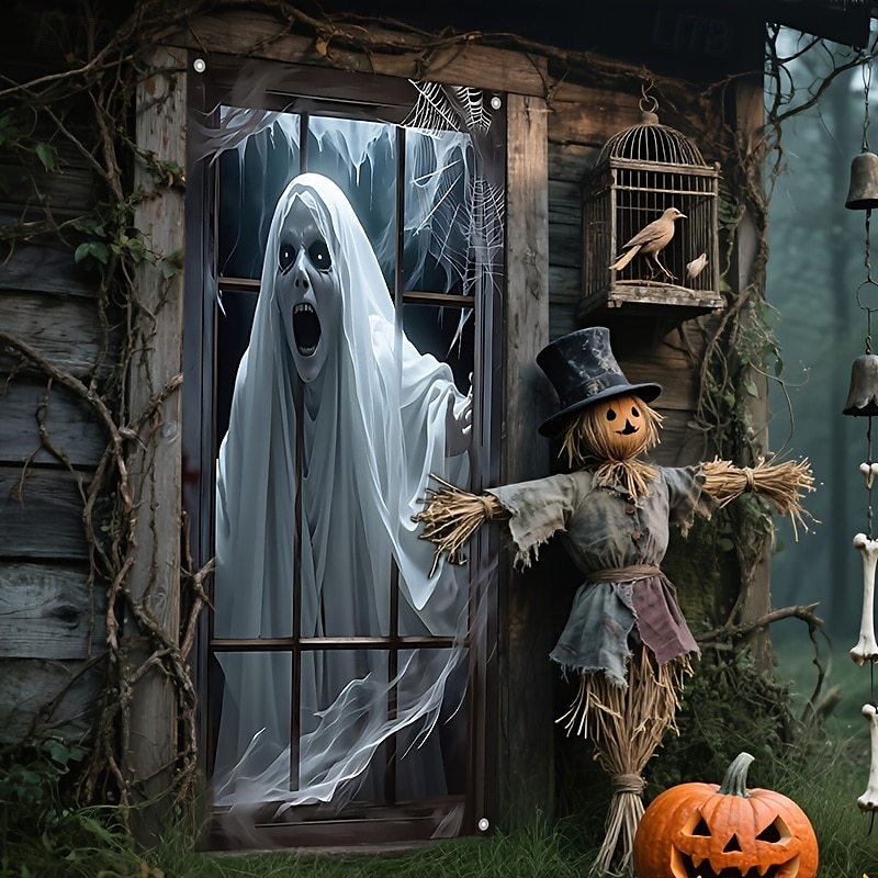 2025年 ハロウィンの窓バナーデコレーション 1個 怖いゴーストデザイン ポリエステル生地 屋内壁と窓用装飾 パーティーやカーニバル用 電気不要 万能ホリデーアクセサリー  コレクション – $77.99 –P9
