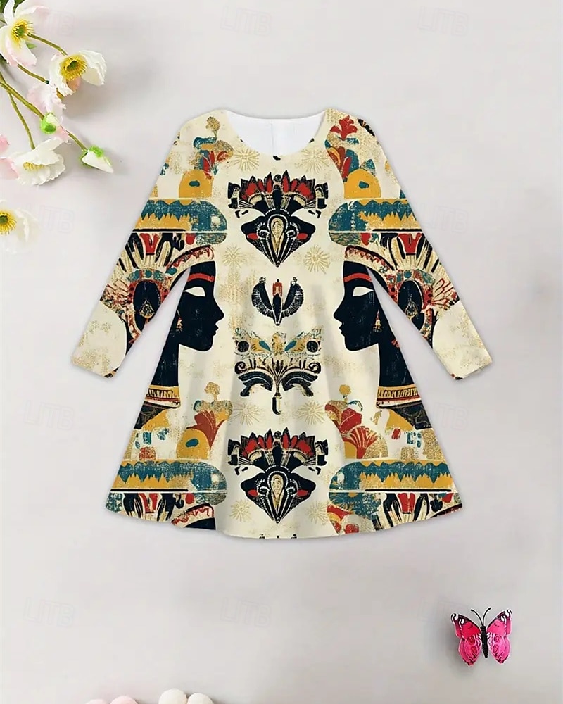 Mädchen' 3D Grafik Kleid Langarm Sommer Frühling Urlaub Täglich Ferien Prinzessin Schön Süß Kinder 4-12 Jahre Freizeitkleid A Linie Kleid Knielang Normale Passform 2025 - $16.99 –P3