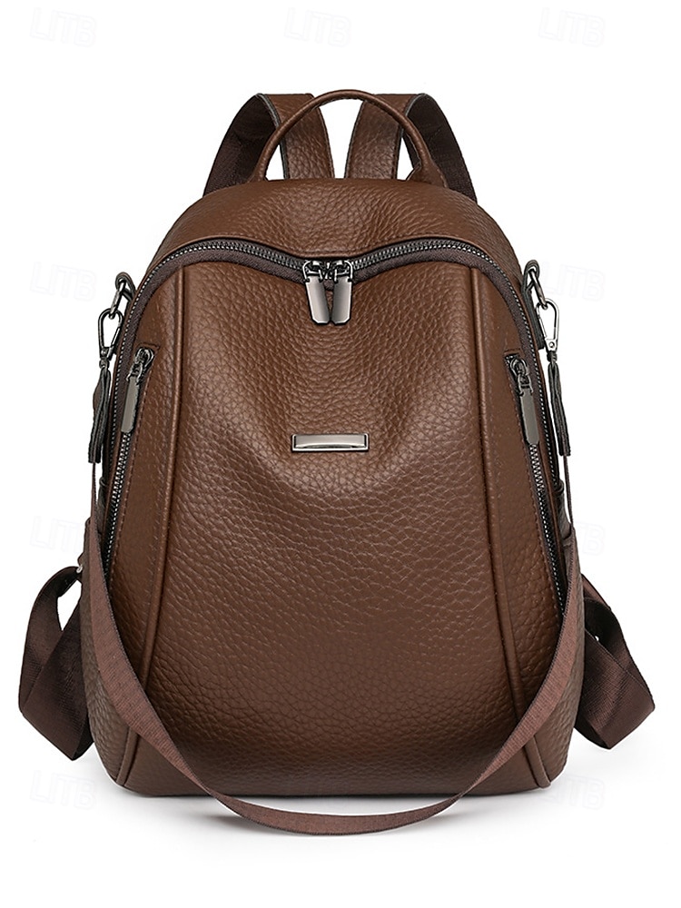 Women's Brown Faux Leather Mini Backpack – Water-Repellent Scratch-Resistant Fashion Daypack for Travel, Work and Daily Use 2025 - $24.99 –P4
