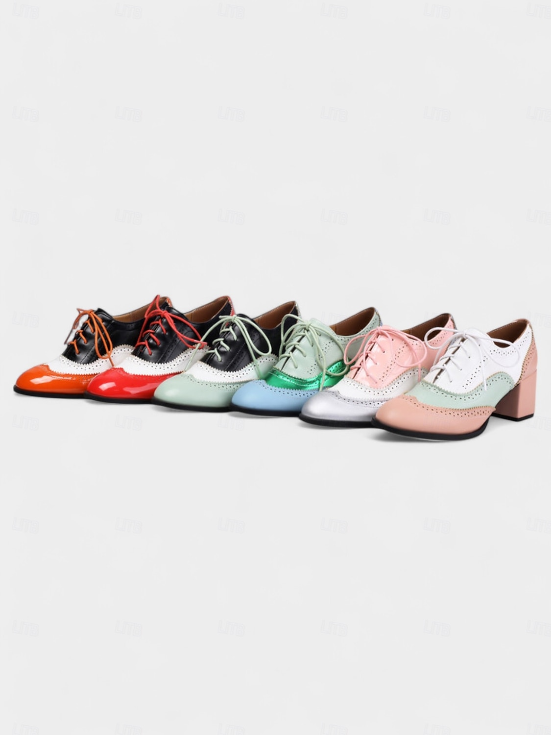 Zweifarbige Oxford-Schuhe mit Blockabsatz für Damen – Retro-Schnürschuhe in Mintgrün und Metallic für den Streetstyle im 50er-Jahre-Stil, Alltagsoutfits und legere Anlässe 2025 - $46.99 –P1