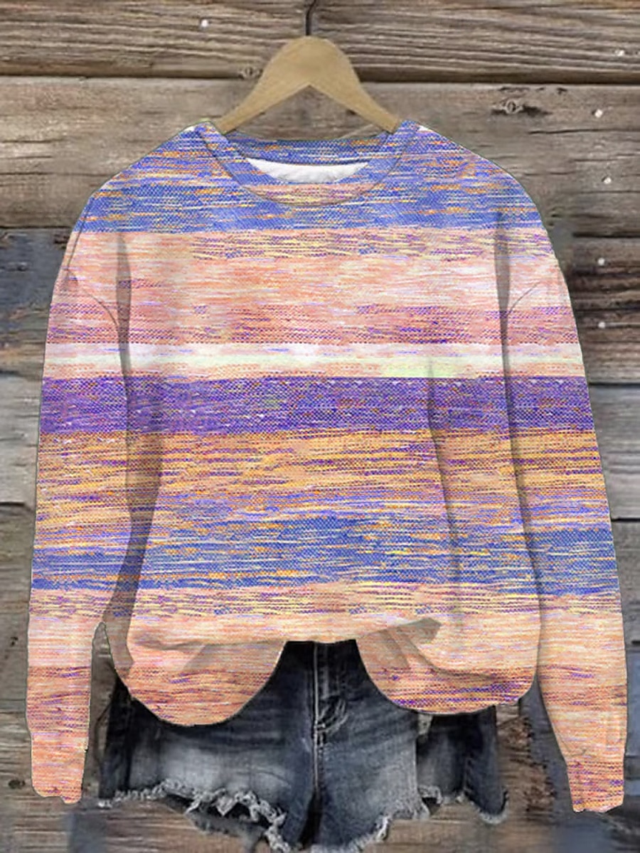 Femmes Sweatshirt Pull Sweats à capuche Graphique Géométrique Rayé Mode Occasionnel manche longue Col ras du cou Hauts Réguliers Rue Tenue Quotidienne Imprimé Rose Claire Bleu Violet Orange Printemps de 2025 ? $27.99 –P4