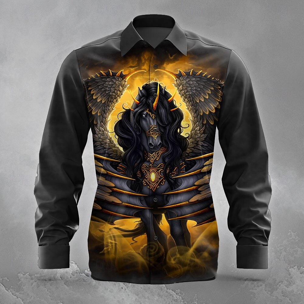 Pegasus di Sarah Richter, camicia da uomo a maniche lunghe con bottoni, modello cavallo con ali, edizione limitata dell'artista. del 2025 a $25.99 –P3