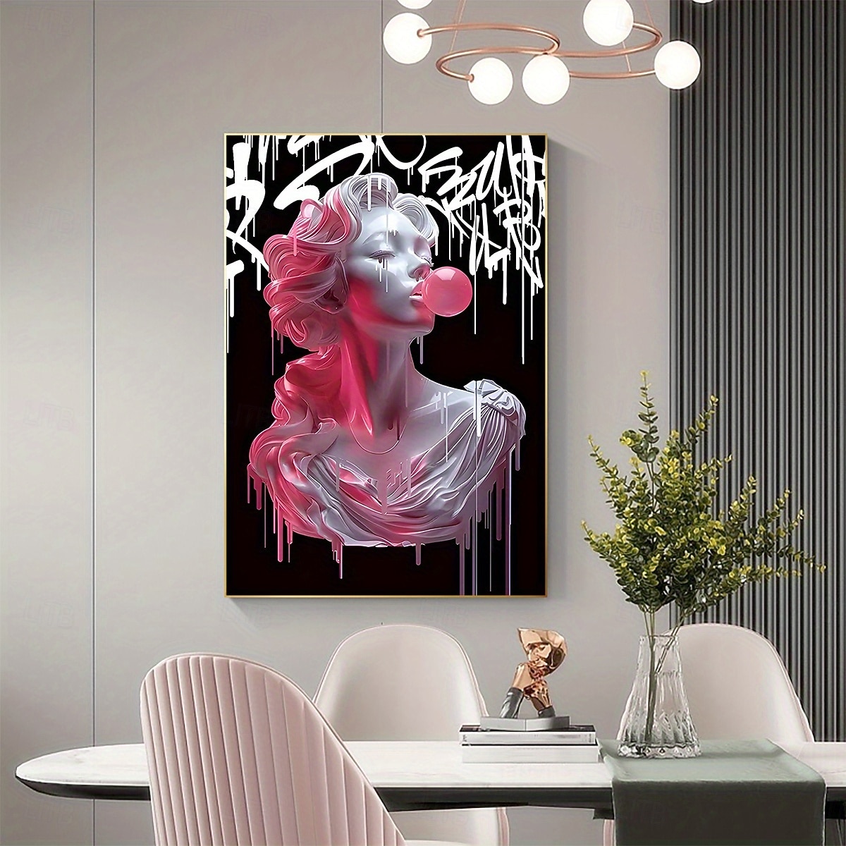 Chic Pink Girl Blowing Balloons Canvas Art Print - Modern Fluid Wall Decor for Living Room & Kitchen Reusable No Frame Needed 2026 - $15.49 –P8