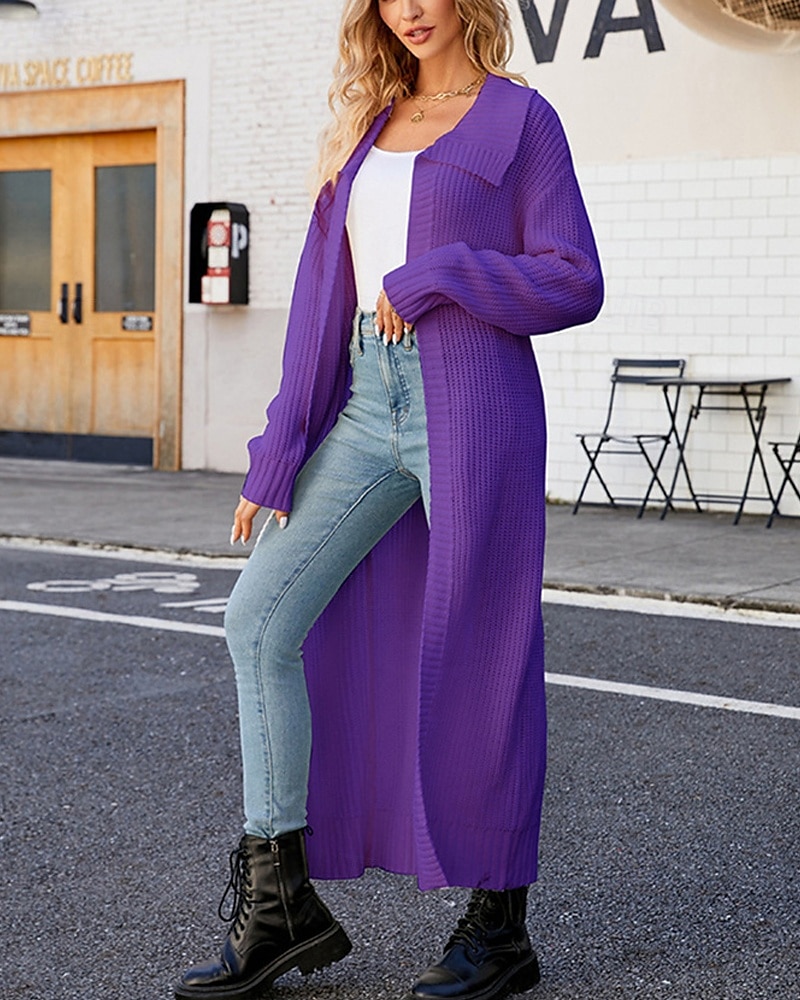 Pentru femei Pulover Bluza Modă Șic Stradă Zilnic Culoare solidă Striat Deschis frontal Tricotat Manșon Lung Topuri lungi Tricotat Concediu Ieșire Sfârșit de săptămână Negru Alb Toamnă Iarnă 2025 - $34.99 –P8