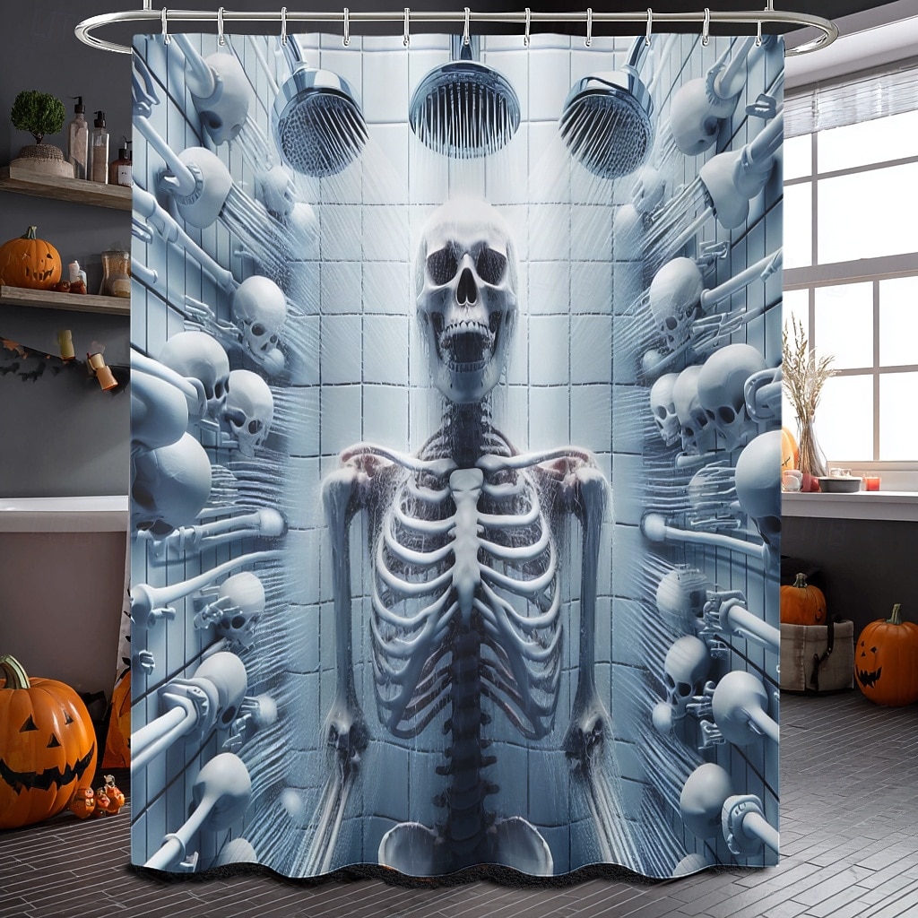Halloweenský sprchový závěs s háčky, polyesterový, pratelný, voděodolný, vzorovaný, koupelnová vana, dekorace 2025 - $21.99 –P15