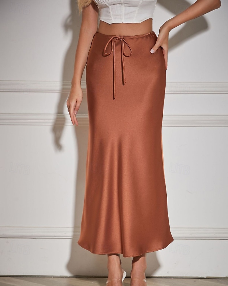 Mujer Falda Casual Maxi Tiro Medio Faldas Plano Correa Microelástico Vacaciones Calle Vino Azul marinero Negro Verde Ejército Otoño Poliéster 2025 - $22.99 –P7