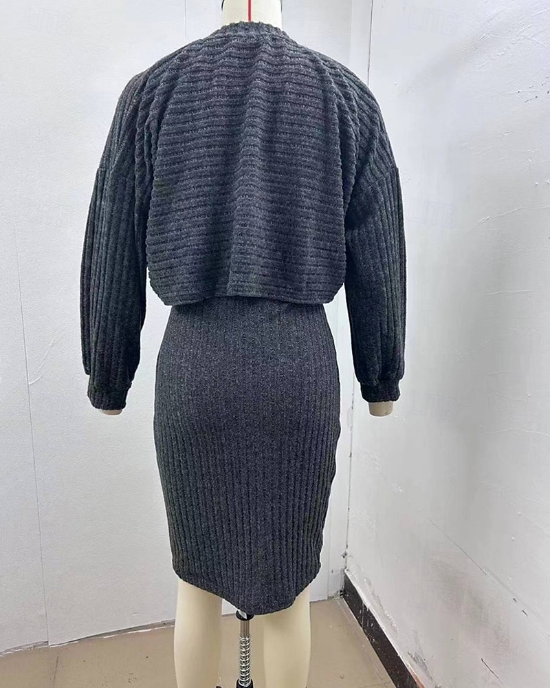 Dámské Sada šatů Slip Dress Na běžné nošení Semiformální šaty Bez vzoru Design Mini šaty Dlouhý rukáv Tričkový Venkovní Rande Černá Nebeská modř Meruňková Jaro Podzim Běžný 2025 - $23.99 –P8