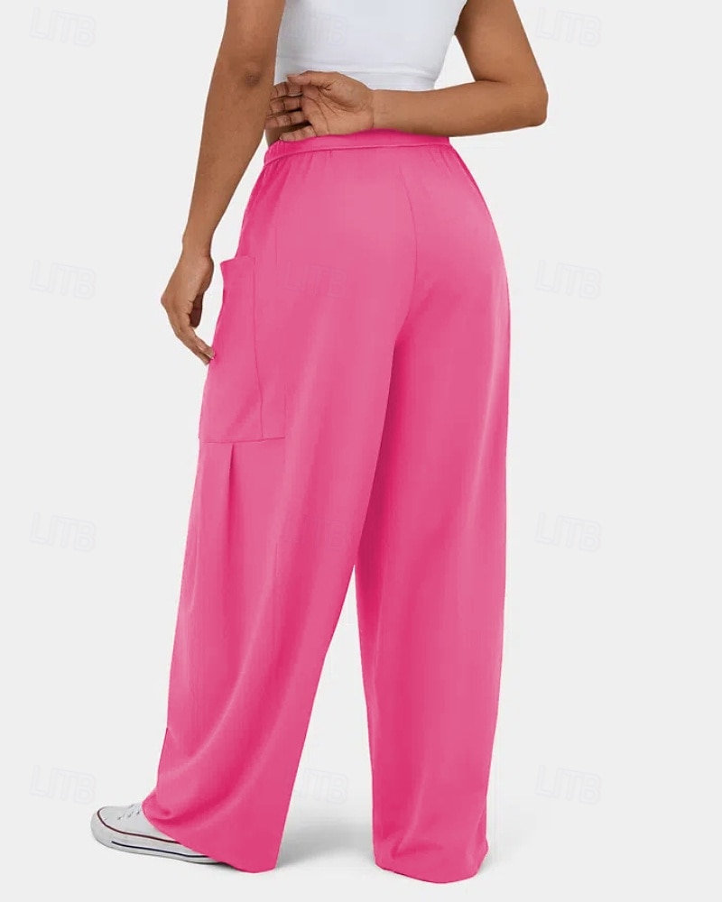 Per donna Gamba larga Pantaloni Eleganti Streetwear Casual Lunghezza intera Naturale Semplice Tasca Design con Coulisse Elastica Comodo Streetwear Ferie Rosso violaceo Nero Verde militare Marrone del 2025 a $22.99 –P6