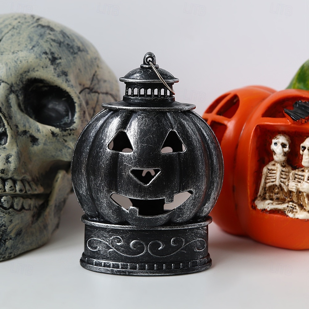 1 buc lumină de noapte în formă de craniu de dovleac zâmbitor din bronz argintiu de Halloween, pentru interior și exterior, pentru petreceri, groază și decor ciudat, lumină de atmosferă 2026 - $4.99 –P2
