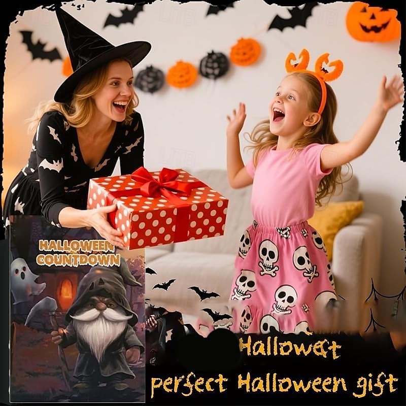 Halloween-tonttu-adventtikalenteri 2025, 24 osaa, tonttukoristeita, lähtölaskenta, Halloween-adventtikalenteri lapselle, kääpiökoriste 2025 - $49.99 –P4