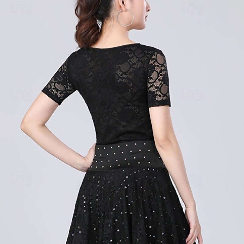 Latijnse dans Top Kant Pure Kleur Gesplitst Dames Prestatie Opleiding Korte mouw Hoog Polyester 2025 - $27.99 –P4