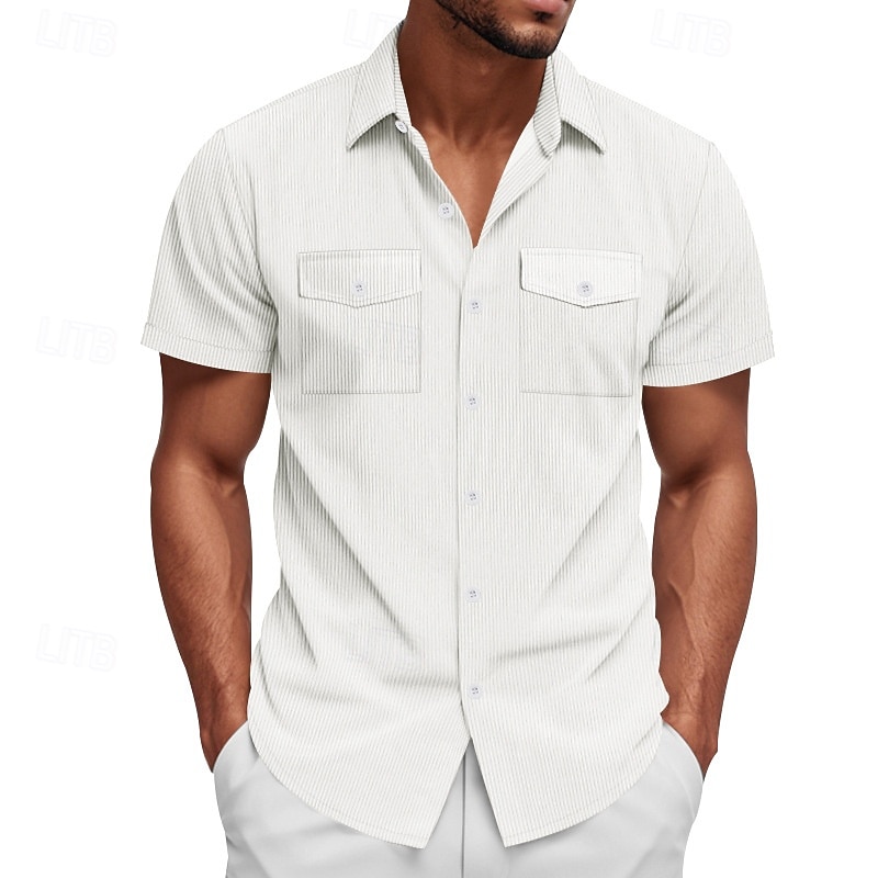 Herren Hemd Freizeithemd Cordhemd Knopfhemd Schwarz Weiß Gelb Marineblau Braun Kurzarm Einfach Texture Hemdkragen Lässig Täglich Fronttasche Bekleidung Elegant Mode Lässig 2026 - $25.99 –P6