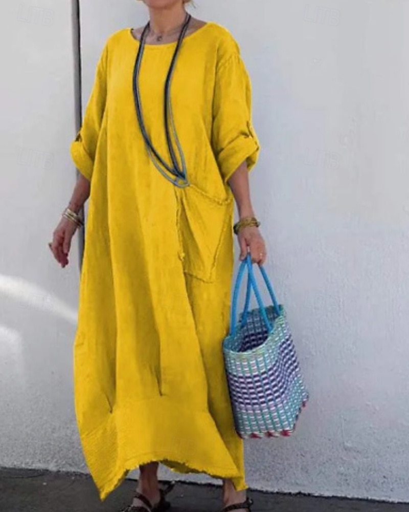 Femmes Robe Longue Maxi Robe Robe Décontractée Mode Moderne Extérieur Vacances Fête Coupe régulière Uni manche longue Col ras du cou Blanche Jaune Rose Claire bleu marine Automne de 2025 ? $32.99 –P7