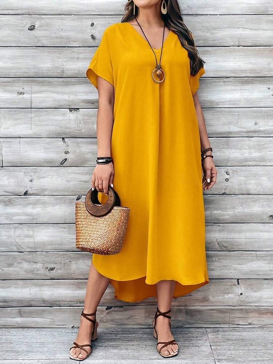 Femmes Grande taille Robe Décontractée Couleur Unie Col en V Manche Courte Été Printemps Élégant Mode Moderne Occasionnel Robe Maxi Quotidien Fête Robe de 2025 ? $33.99 –P4