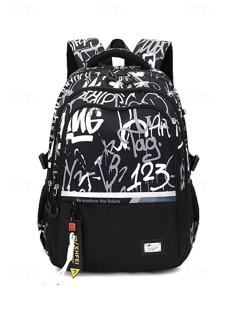 Sac à dos d'école imperméable à imprimé graffiti pour adolescents – sac à dos noir de grande capacité avec compartiment rembourré pour ordinateur portable, sac de voyage élégant pour garçons et filles de 2025 ? $29.99 –P5