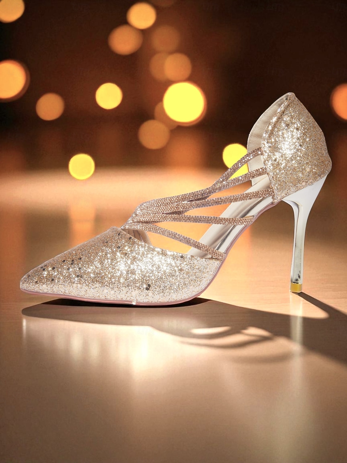 Scarpe da donna con tacco a spillo e punta a punta, glitterate dorate, con cinturino e tacco a spillo, per la vita notturna, i club e gli eventi serali del 2026 a $46.99 –P3