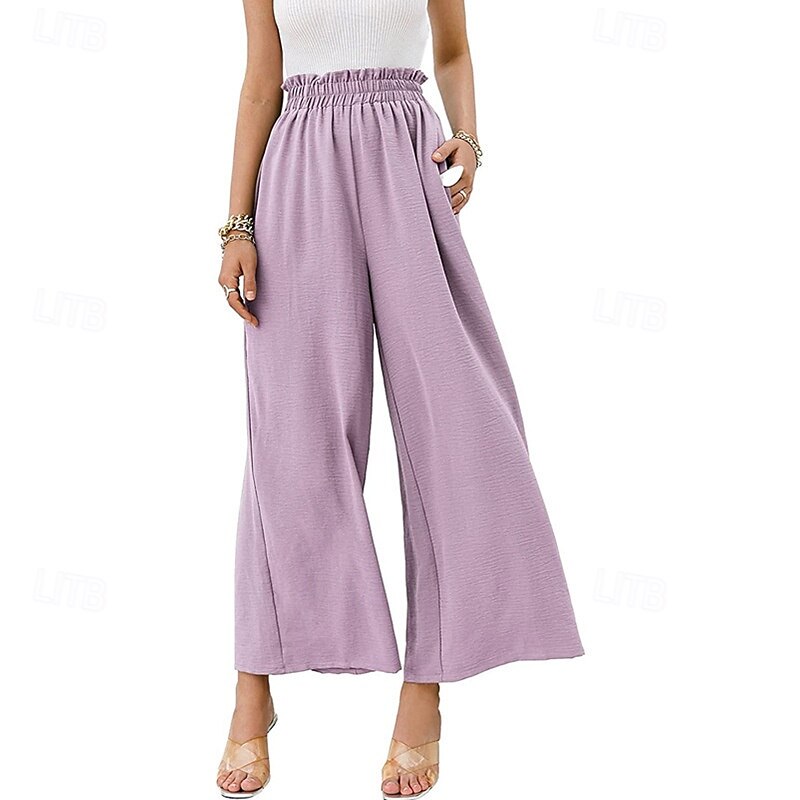 Femmes Jambe large Slacks Streetwear Occasionnel Longueur complète Naturel Uni Avec Poches Taille Élastique Confortable Fête Week-end Rouille Vert printanier Noir Blanche Automne Coupe régulière de 2025 ? $17.99 –P10