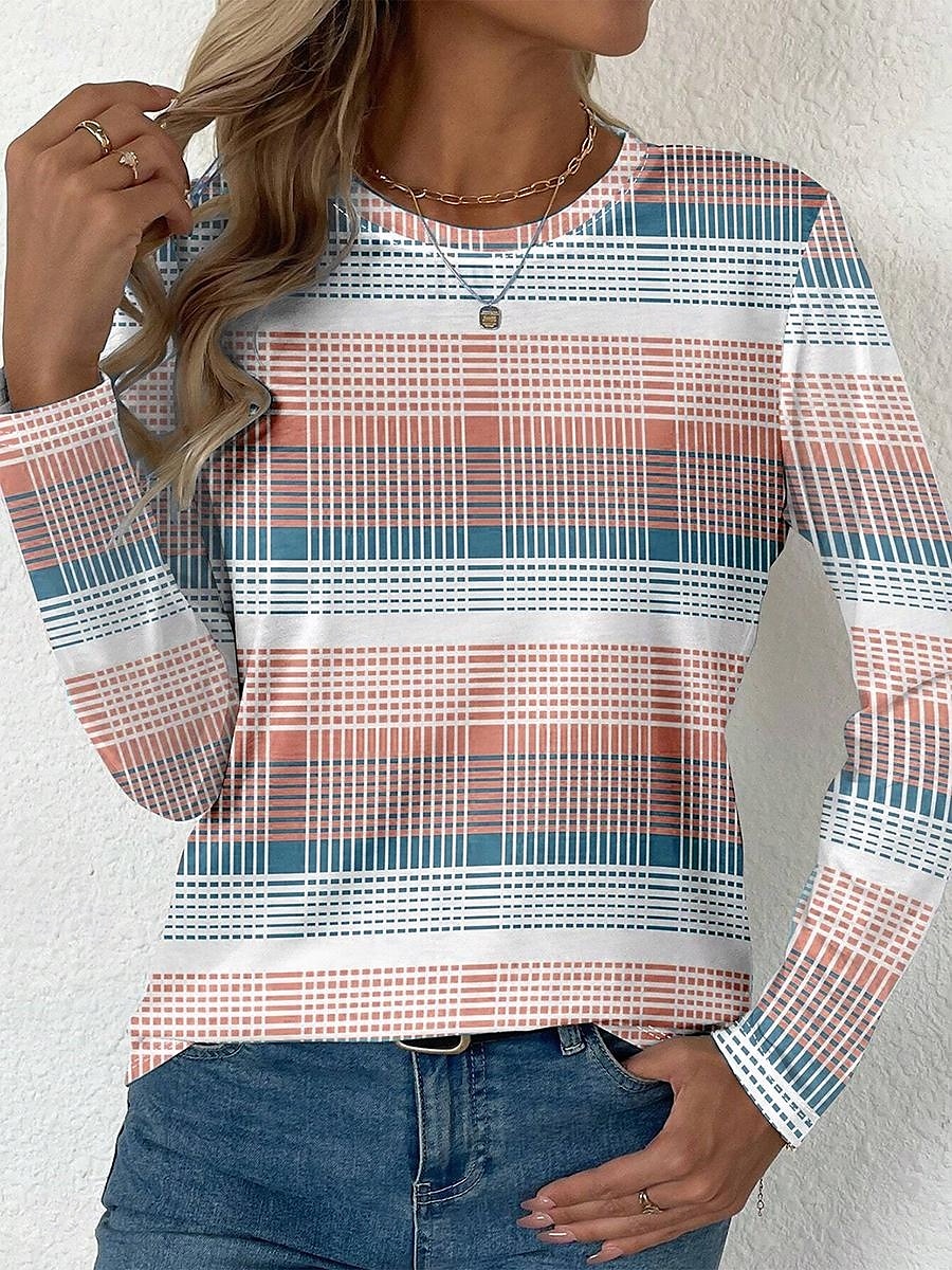 Påsk Dam T-shirt Grafisk Rutig Stylish Modern Ledigt Långärmad Rund hals Vanliga toppar Dagligen Mönster Gul Rodnande Rosa Blå Purpur Grön Sommar Vår Höst 2025 - $22.99 –P4