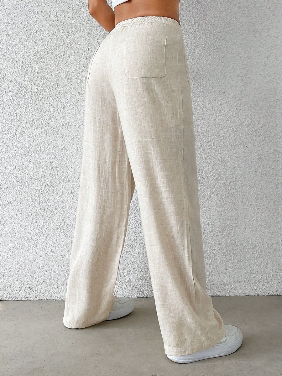 Damen Weites Bein Chinos Mode Basic Lässig Volle Länge Mittlere Taillenlinie Einfarbig Tasche Komfort Außenbereich Unelastisch Urlaub Straße Täglich Schwarz Weiß Blau Aprikose Sommer Frühling Herbst 2025 - $37.99 –P2