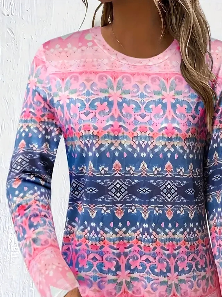 Pâques Femmes T-shirt Graphique Géométrique Rayé ancien Mode Élégant manche longue Col ras du cou Col rond Hauts Réguliers Quotidien Imprimé Rose Claire Été Printemps Automne de 2025 ? $22.99 –P3