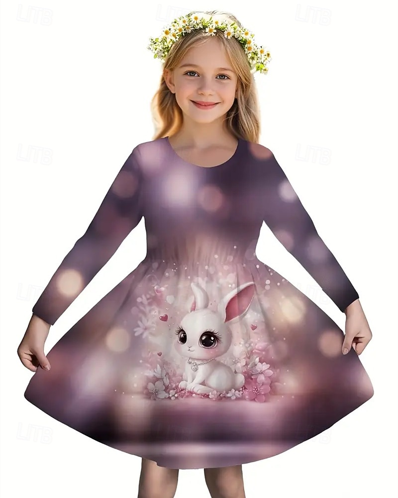 Tyttöjen 3D Kani Mekko Pitkähihainen Kesä Kevät Loma Päivittäin Pyhäpäivä Prinsessa Kaunis Makea Lapset 4-12 vuotta Rento mekko A linjainen mekko Polvipituinen Normaali 2025 - $16.99 –P1