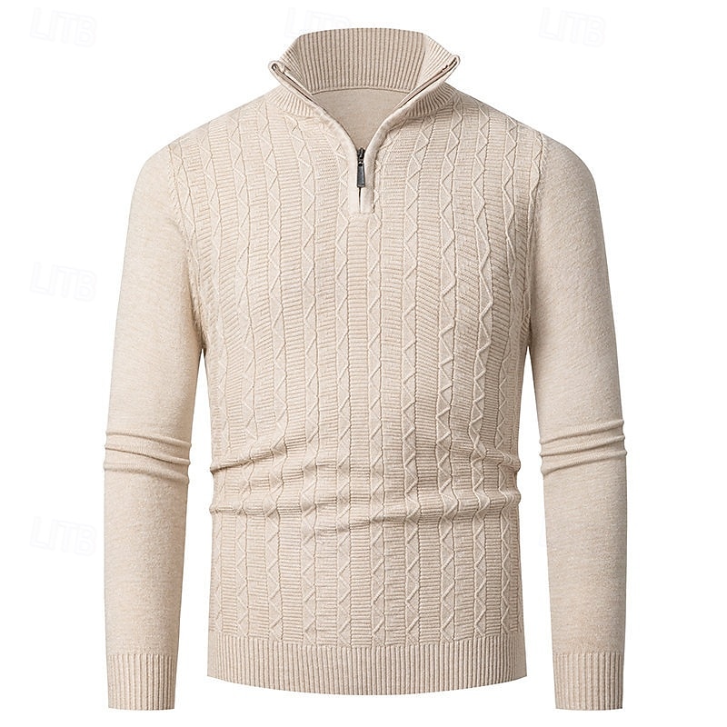 Men's Pullover Sweater Jumper Quarter Zip Sweaters Knit Sweater Cable Knit Regular Tops Knitted Plain Quarter Zip Fashion Casual Vacation Daily Wear Clothing Apparel Fall Winter Black Navy Blue S M L 2026 - $26.99 –P1