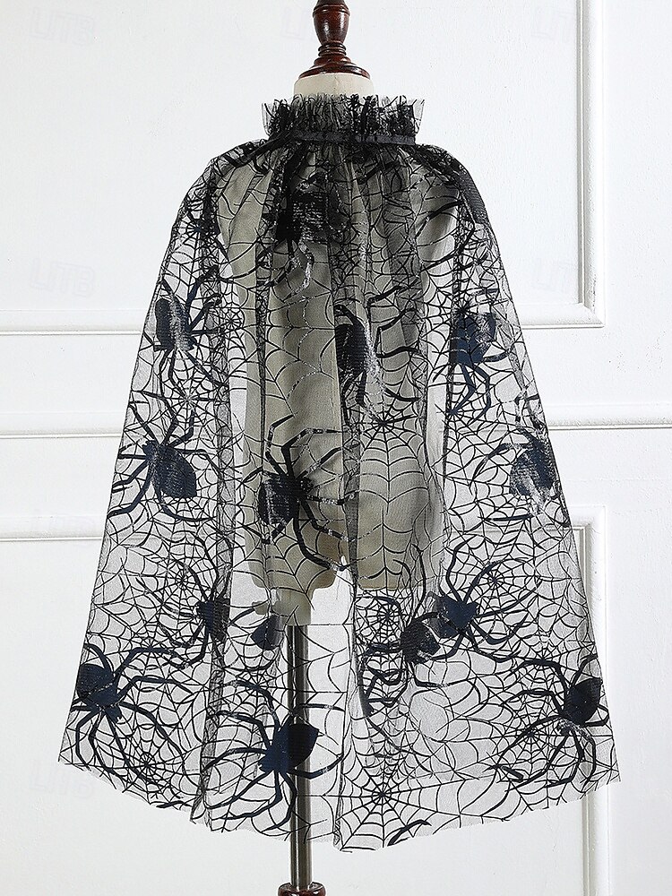 Mantello ragnatela di Halloween da donna: scialle in rete nera trasparente con colletto arricciato, mantello leggero in poliestere per feste in maschera, cosplay e travestimento da strega del 2025 a $14.99 –P3