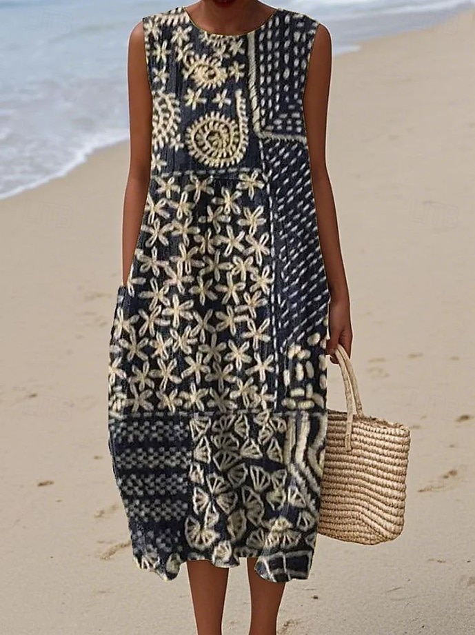 Dam Midiklänning Solklänning Skiftklänning A linjeklänning Semester Ledigt Boho Utekväll Strand Lös passning Blommig Grafisk Ärmlös Rund halsringning Rodnande Rosa Purpur Grön Naturvit Sommar Vår 2025 - $35.99 –P1