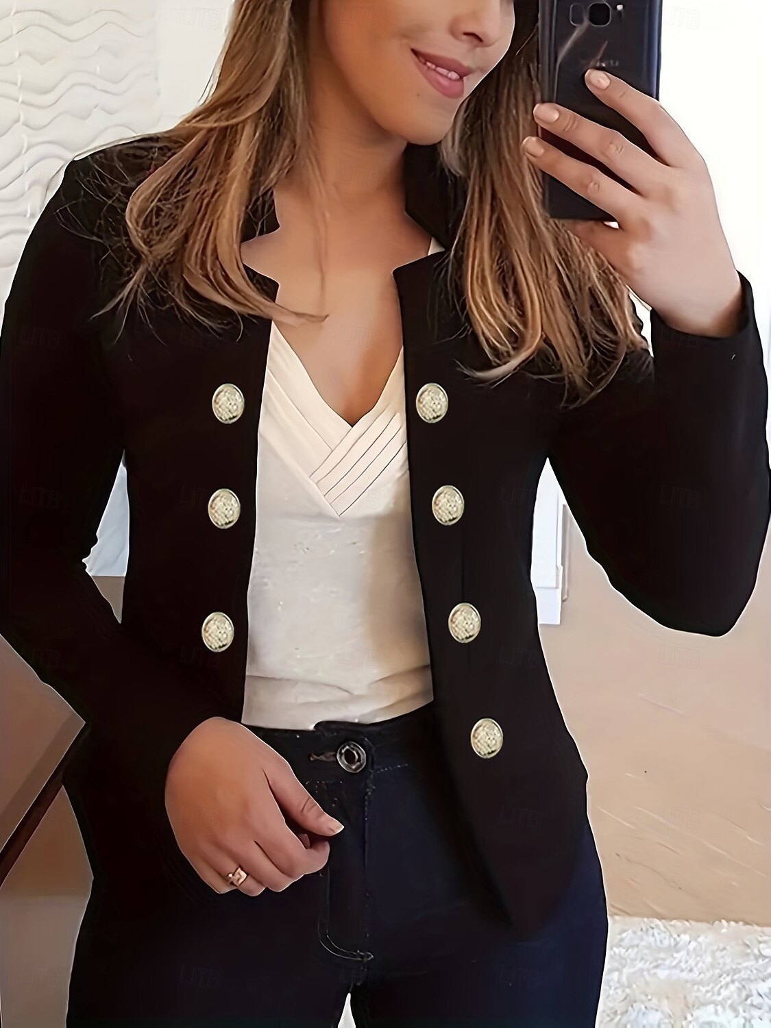 نسائي سترة مريح متنفس Buttons موضة الحديث سهل عمل مناسب للبس اليومي عادية مرتفعة عادي كم طويل ملابس خارجية زهري فاتح أسود أبيض الربيع الخريف 2025 - $24.99 –P7