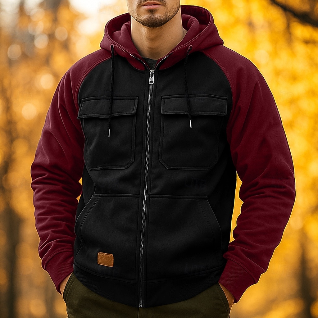 Homens Moletom Full Zip Hoodie Moletom Tático Preto Verde Tropa Azul Cáqui Com Capuz Bloco de cor Tecido Zip Up Bolsos Tático Desportos e Ar livre Diário Roupa de rua Legal Casual Outono Inverno Roupa de 2026 por $34.99 –P6