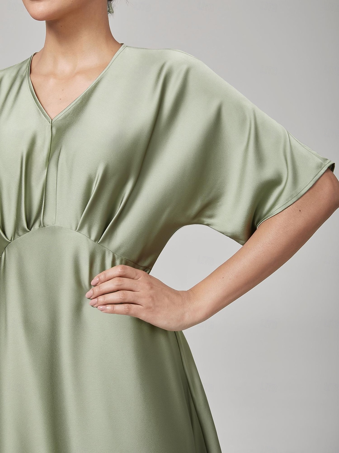 Femminile Vestito Casual Abito Midi Verde Manica Corta Maniche Corte Semplice Estate Primavera Interstagionale Scollo a V Elegante Moderno XS S M del 2025 a $74.99 –P5
