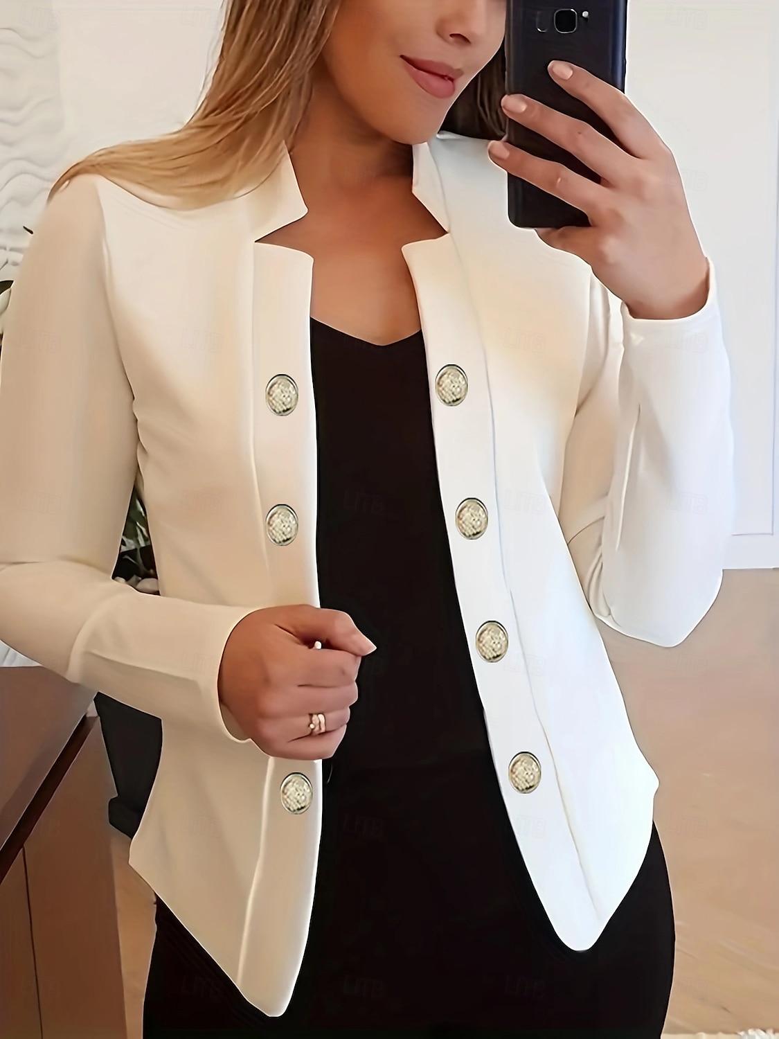 نسائي سترة مريح متنفس Buttons موضة الحديث سهل عمل مناسب للبس اليومي عادية مرتفعة عادي كم طويل ملابس خارجية زهري فاتح أسود أبيض الربيع الخريف 2025 - $24.99 –P6