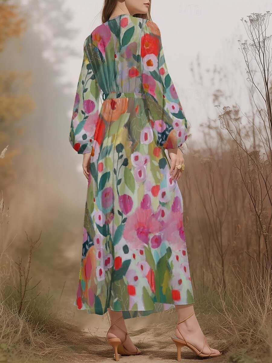 Damen Midikleid Freizeitkleid Chiffon Schwingkleid Modern Urlaub Täglich Wochenende Normale Passform Blumen Langarm V Ausschnitt Hellgrün Marineblau Dunkelgrün Grün Sommer Frühling Herbst 2025 - $31.99 –P5