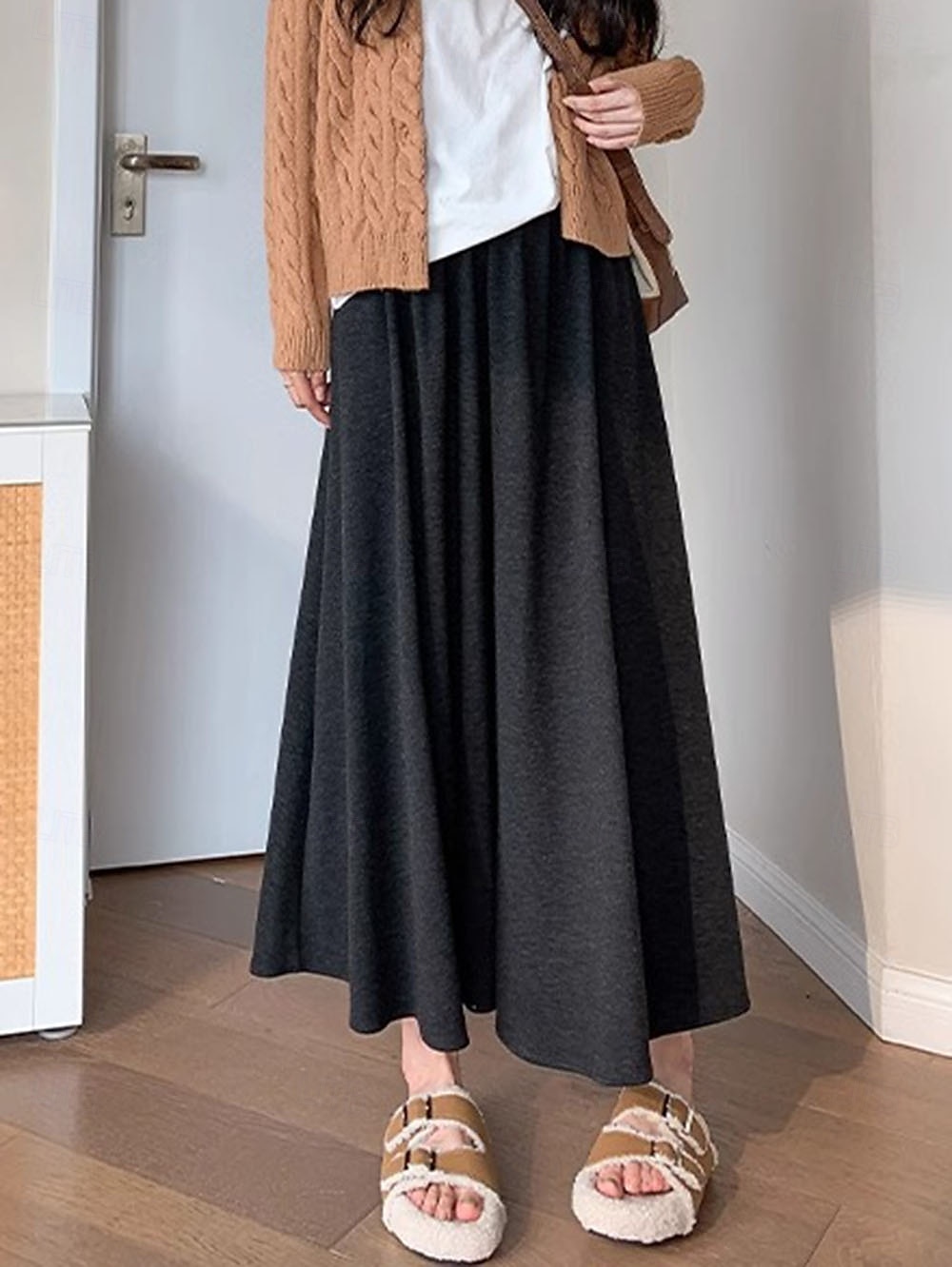 Femmes Jambe large Chinos Occasionnel Longueur mollet Naturel Uni in in france they say Pontalon wide leg Confortable Respirabilité Décontracté Quotidien Noir gris foncé Kaki Gris Clair Printemps de 2025 ? $18.99 –P15