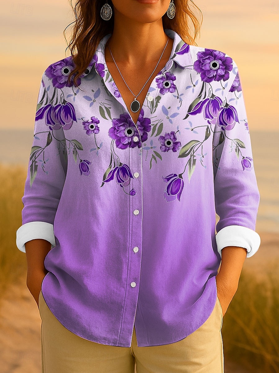 Pâques Femmes Chemise A Ombre Fleuri Graphique Élégant ancien Tropical manche longue Col de chemise Hauts Réguliers Travail Quotidien Boutons Imprimé Rose Claire Bleu Violet Vert Été Printemps Automne de 2025 ? $32.99 –P5
