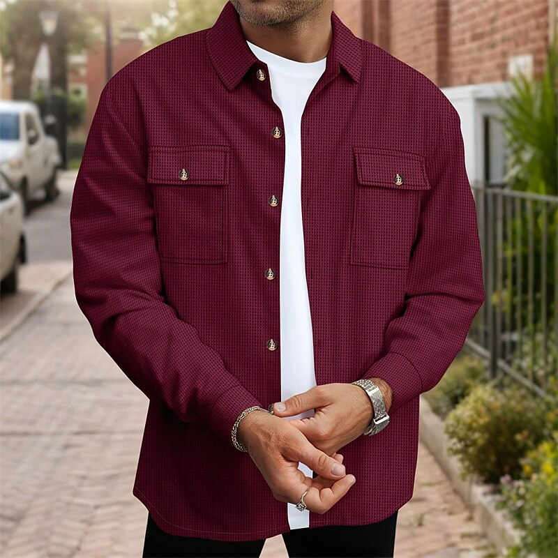 Homme Veste Légère Veste gaufrée Veste Décontractée Vacances Quotidien Respirant Avec Poches Printemps Automne Uni Mode Classique Revers Régulier Noir Blanche Vin Vert foncé Kaki Veste de 2025 ? $26.99 –P12
