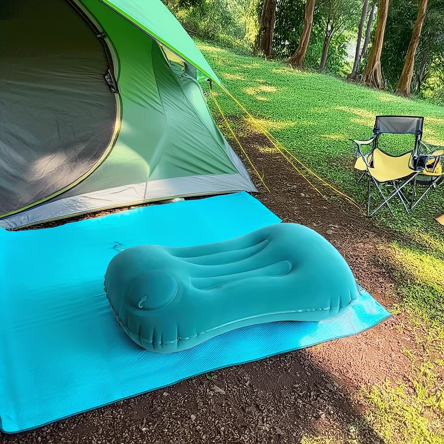 cojín de playa inflable &Almohada de camping: almohada de viaje portátil con tejido polar coral, diseño sin relleno para playa, oficina y hogar - azul verdoso &Limpieza de puntos negros, solo asientos 2025 - $10.99 –P14
