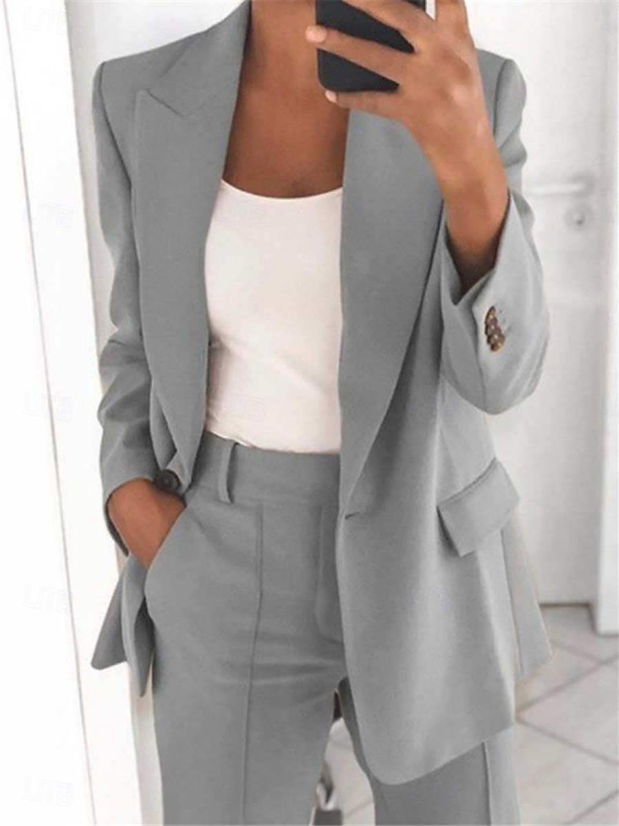 Femmes Blazer Confortable Respirant Avec Poches Mode Quotidien Style OL Uni Bureau Travail Occasionnel Simple Boutonnage Régulier Revers Coupe régulière manche longue Vêtements d'extérieur Rose de 2025 ? $21.99 –P3