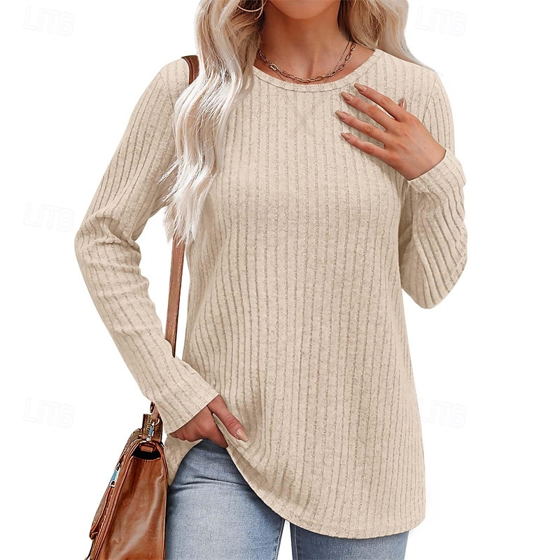 Pentru femei Tricou Simplu Modă Modern Manșon Lung Stil Nautic Topuri obișnuite Zilnic Negru Mov Bej Vară 2025 - $19.49 –P5