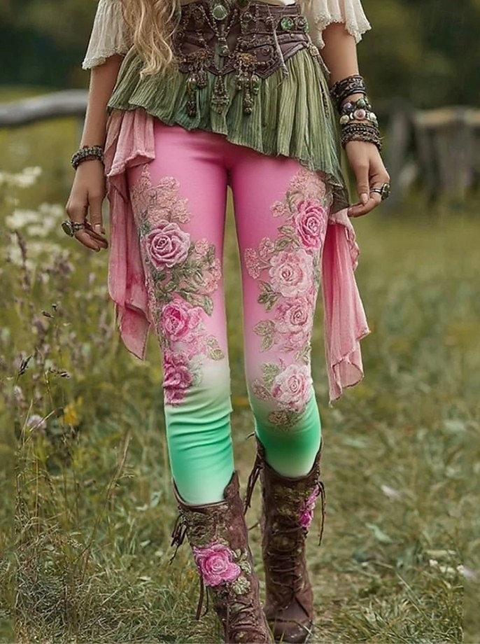 Leggings de mujer de 3D Print vacaciones vintage moda de largo completo pantalones de tiro alto carnaval estampado gráfico floral térmicos cálidos suaves transpirables elásticos vacaciones de calle 2026 - $21.99 –P5