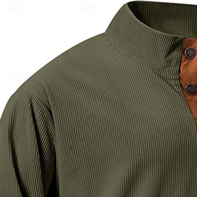 Per uomo Maglia Velluto a coste Felpa con cappuccio abbottonata Aalbicocca Nero Verde militare Marrone Grigio chiaro Colletto Mao Semplice Patchwork Sport & Outdoor Casuale Quotidiano Streetwear Cool del 2025 a $27.99 –P7
