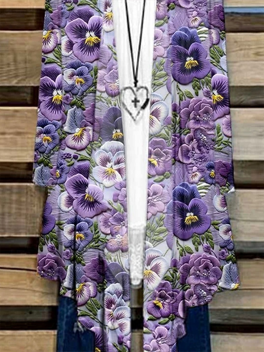 בגדי ריקוד נשים חולצה פרחוני גראפי פרפר אלגנטית מסוגנן בסיסי שרוול ארוך צווארון V חולצות רגילות יומי סגול תלתן קיץ אביב 2025 - $31.99 –P4