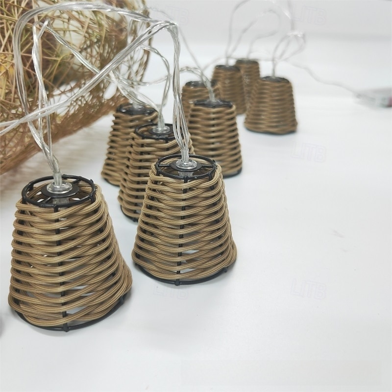 Lanterna decorativa in rattan con luci a stringa - 10 LED in rattan con sfere in stile batteria/energia solare, per interni ed esterni, impermeabile, per patio, casa, pergola, veranda, festa, cortile, del 2025 a $68.99 –P12
