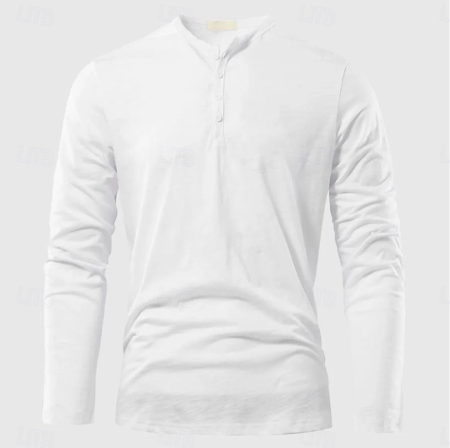 Herren Henley Hemd T-Shirt Bambus-T-Shirt Langarm Einfach Einheitliche Farbe Mode Designer Basic Knopf hoch Henley Urlaub Straße Lässig Frühling & Herbst Schwarz Weiß Burgunderrot Henley T-Shirt 2025 - $19.99 –P5