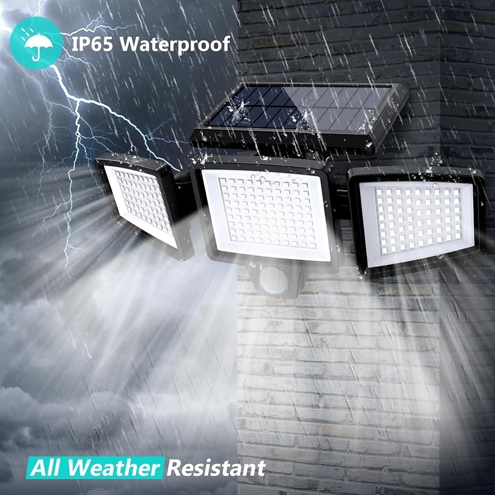 Zonne-buitenverlichting 2500lm 210 led-beveiligingsverlichting met afstandsbediening 3-kops bewegingssensorlampen IP65 waterdicht 270 groothoek wandlampen met 3 standen voor garage, tuin, veranda 2025 - $35.99 –P2